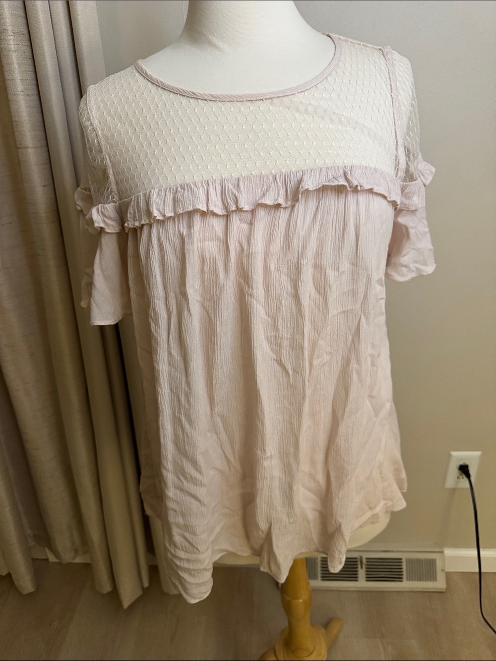 easel Light Pink Ruffle Yoke Tunic Top
